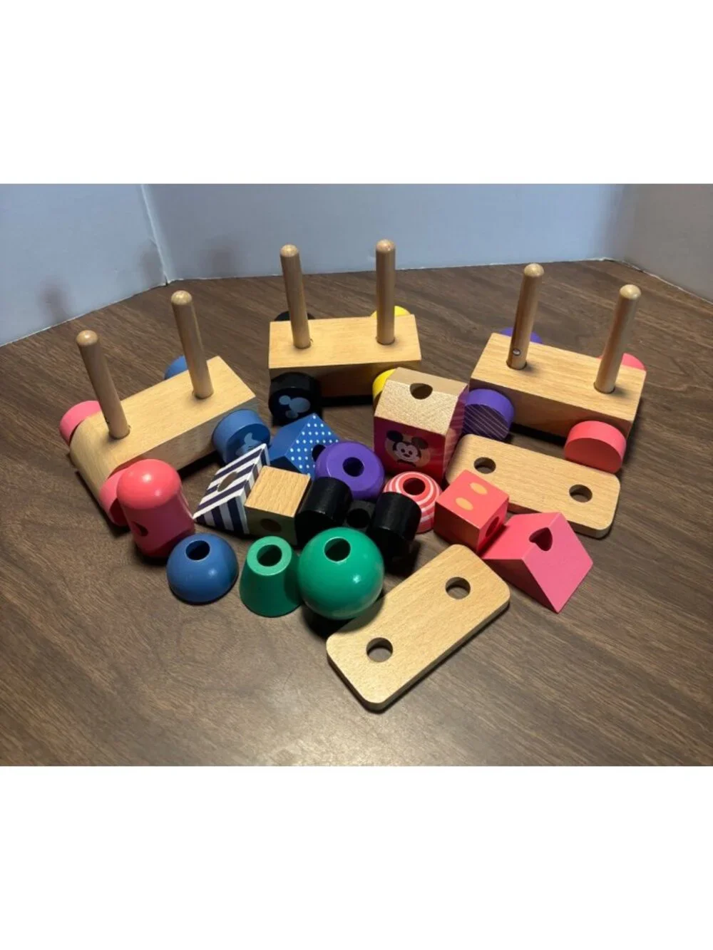 Disney Wooden Stacking Train Toy  Mickey Mouse Wood Block Set Kids Pretend Play